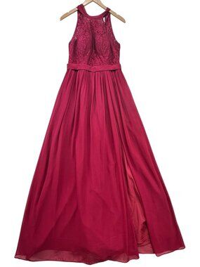 Azazie Women's Chiffon Halter Bridesmaid Maxi Dress Sleeveless Size A10 Red Wine